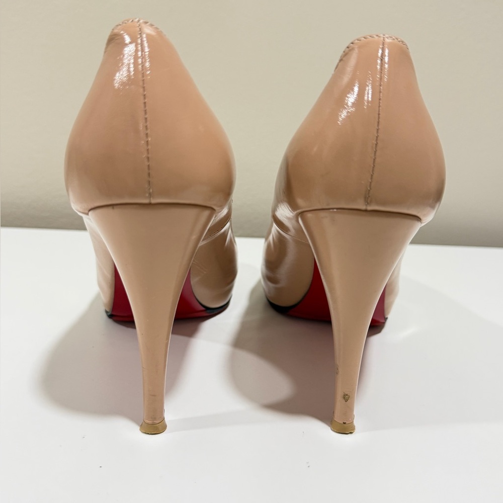 Beige Patent Leather Handmade Peep Toe Heel Platform Pumps Women Size 7.5 - Picture 8 of 14
